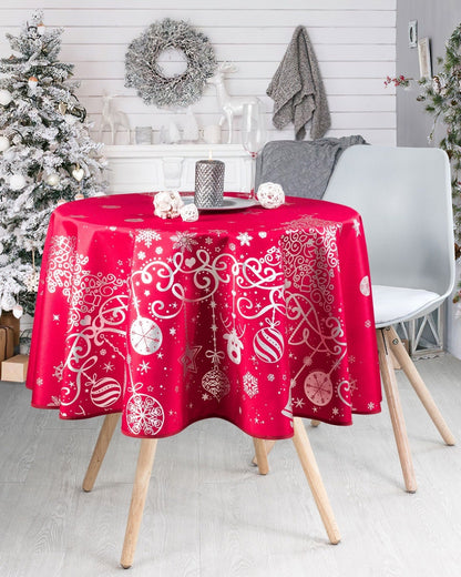 Mantel antimanchas navideño rojo redondo Guirlandas | Zengarsa